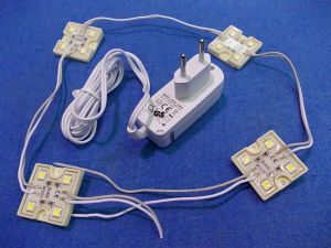 4 each white LED modules waterproof 12Vdc + power supply 220Vac