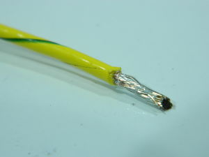 Wire 1xAWG12 teflon TFE yellow green, copper silver plated 2micron
