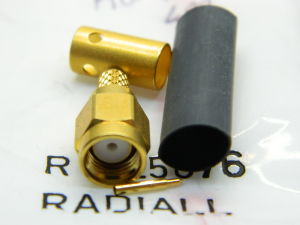 Coaxial connector SMA male,  RADIALL 125076, cable  RG142, RG400, RG223