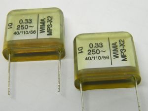 0,33uF 250Vac/400Vcc condensatore WIMA MP3-X2 (n.2 pezzi)