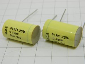 0,12uF 63V  1,25%  condensatore alta stabilità M.C.E. PLR  (n.2 pezzi)