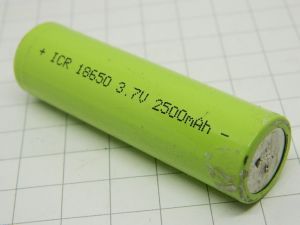 Rechargeable Li-Ion battery 18650 3,7V  2500mAh  ICR  high capacity  type.