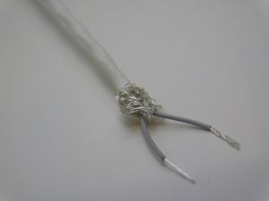 Shielded cable 2xAWG28 Raychem PTFE teflon white, copper silver coated