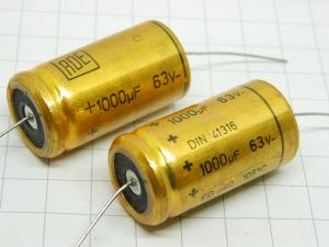 1000uF 63Vcc condensatore elettrolitico assiale ROE Gold 105° DIN41316 audio grade (n.2 pezzi)