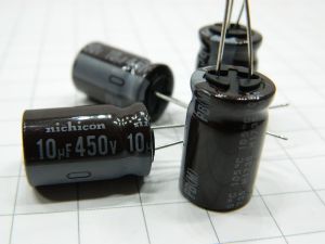 10uF 450Vcc condensatore elettrolitico NICHICON 105° H1735  (n.4 pezzi)